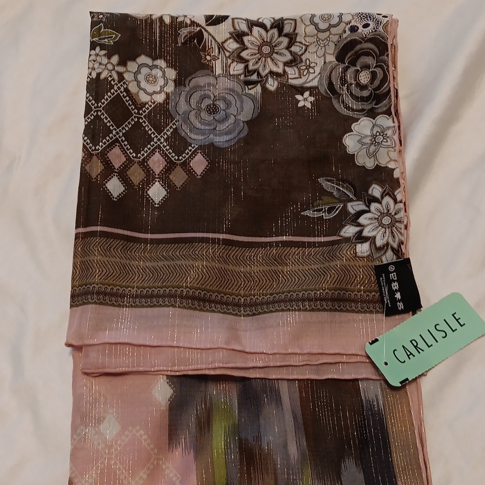 Floral Patterned Scarf in Pink and Brown